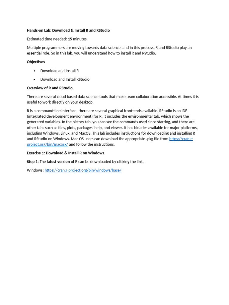 31 Hands-On Lab Download Install R and RStudio | PDF | Integrated ...