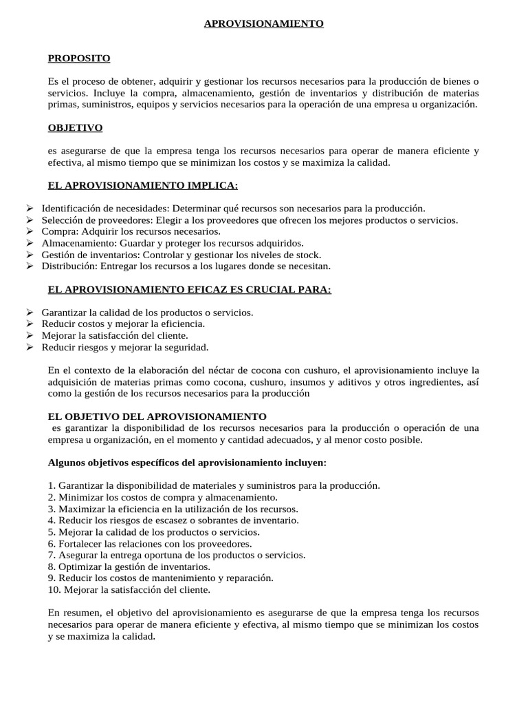 El Aprovisionamiento POP | PDF | Calidad (comercial) | Obtención