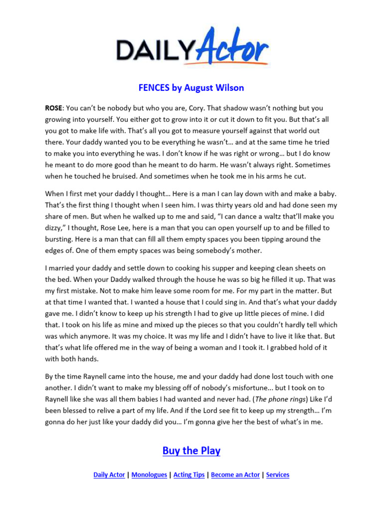 Fences Monologue Analysis and Insights | PDF