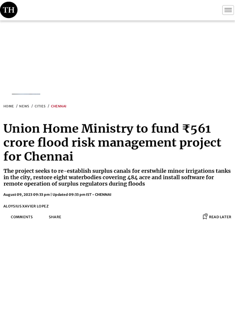 Chennai Flood Risk Management Project Pdf