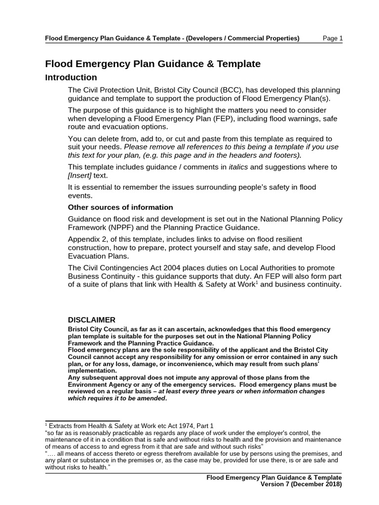 Flood Emergency Plan Template For Developers | PDF | Flood | Emergency ...