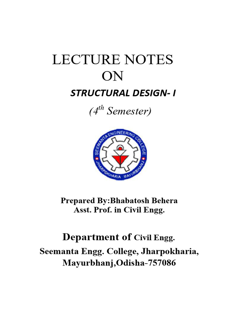 Structural Design I Lecture Notes | PDF | Bending | Beam (Structure)
