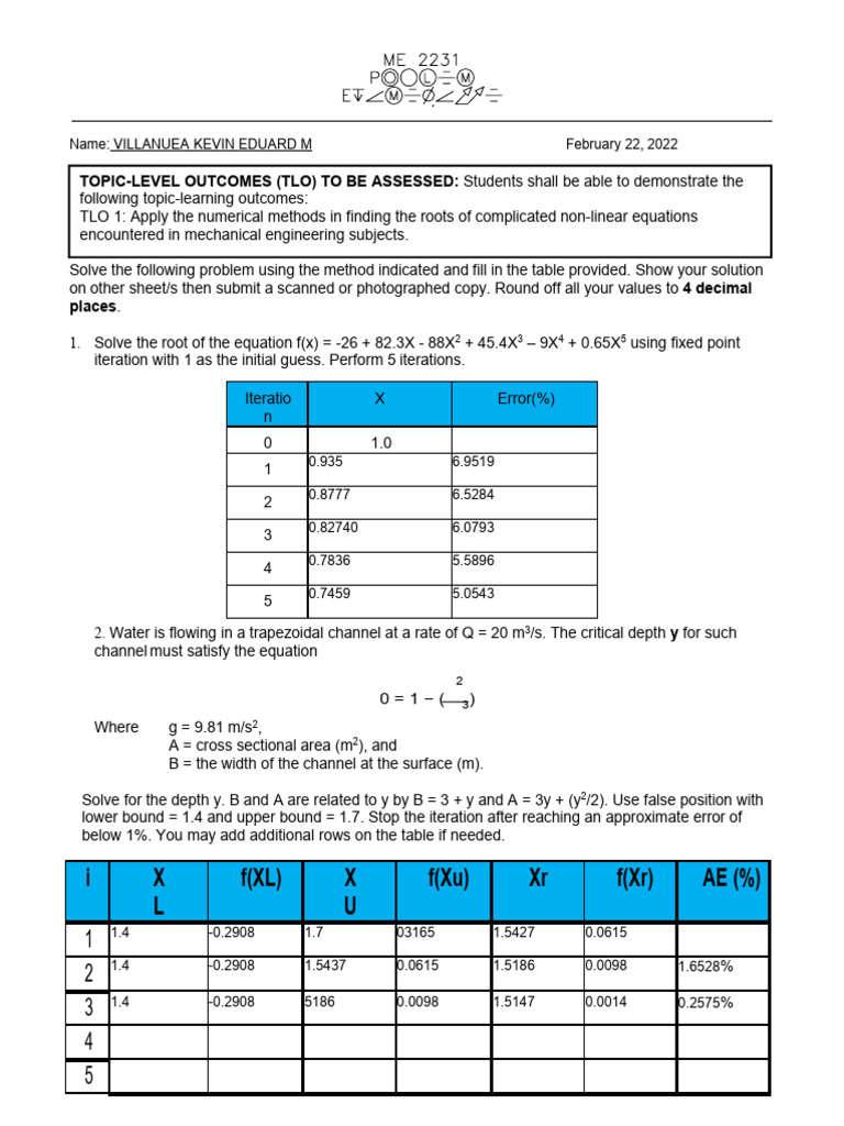 ME 2231 PR Exam | PDF | Mathematics Of Computing | Mathematical Analysis