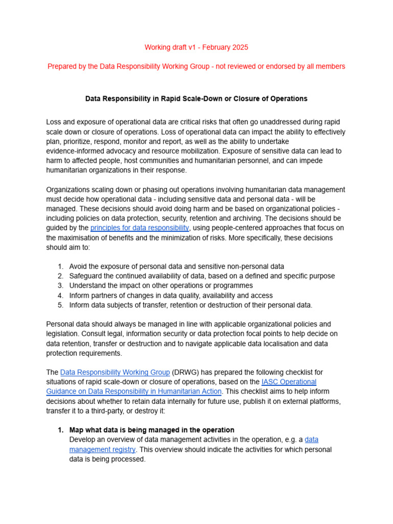 Data Responsibility in Rapid Scale-Down or Closure of Operations | PDF ...