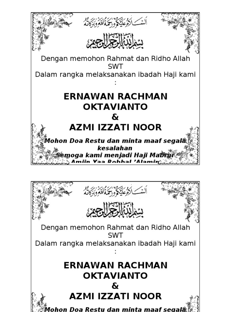 Contoh Surat Undangan Syukuran Naik Haji