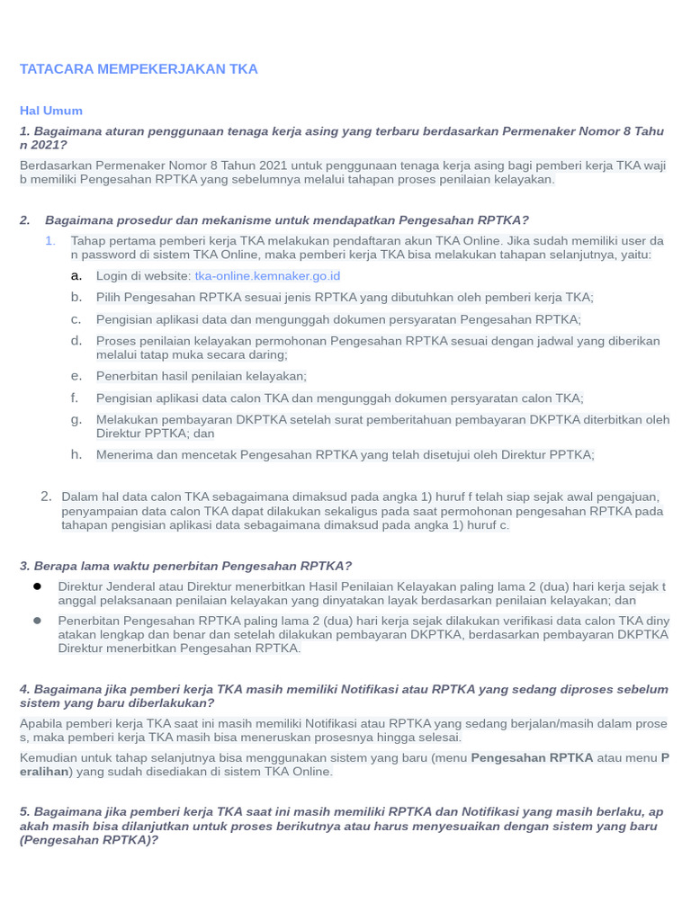 Prosedur Pengesahan RPTKA TKA | PDF