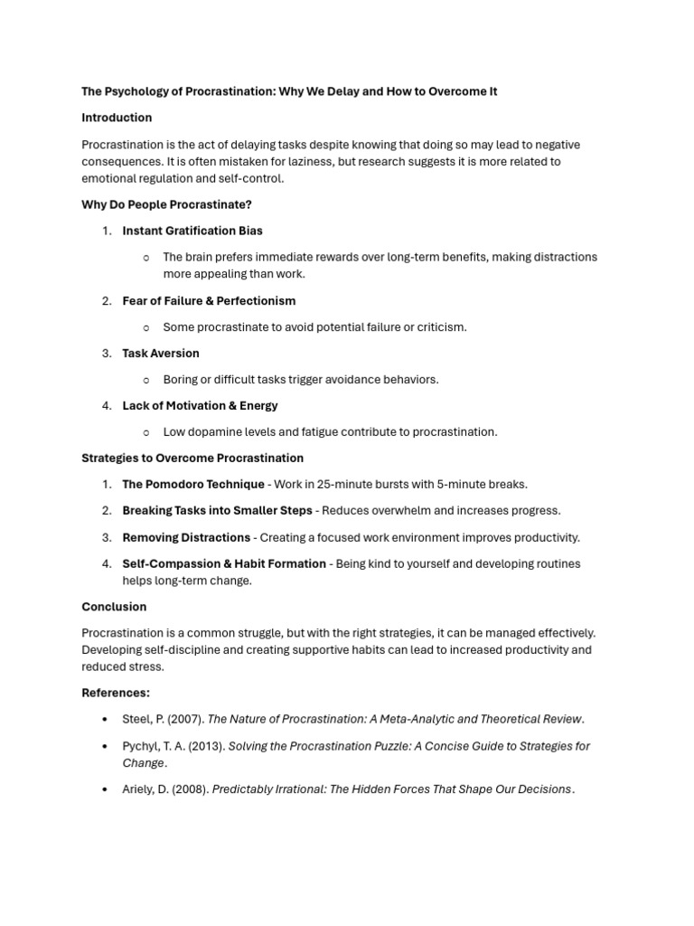 Overcoming Procrastination Strategies | PDF