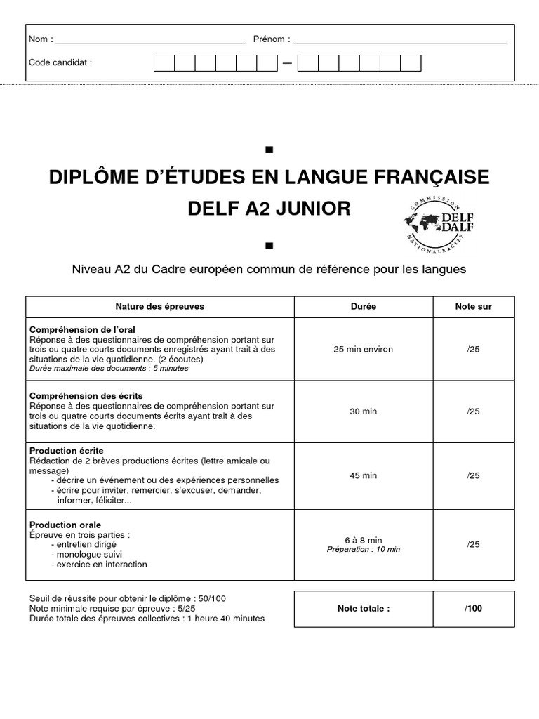 Guide des épreuves DELF A2 Junior | PDF | Linguistique