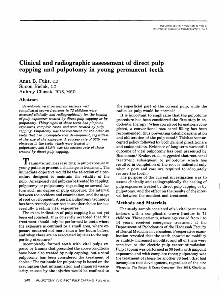 Pulp Capping vs Pulpotomy in Children | PDF | Dentistry Branches ...