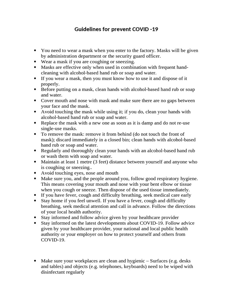 Guidelines For Prevent COVID | PDF | Hygiene