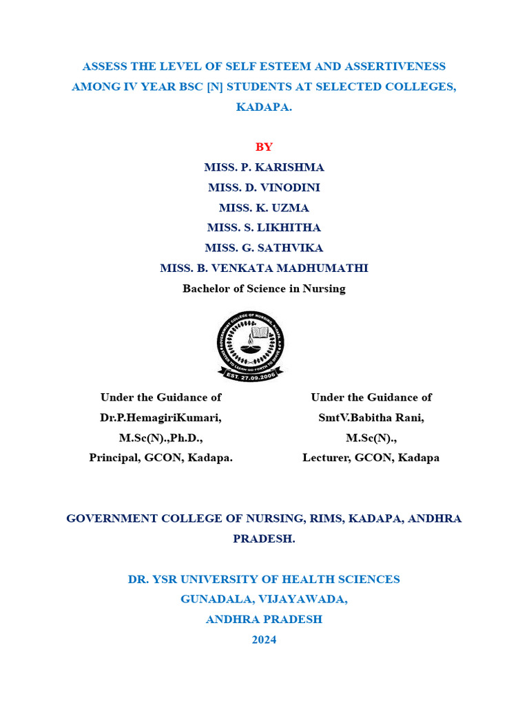 Self-Esteem and Assertiveness in Nursing Students | PDF | Self Esteem ...