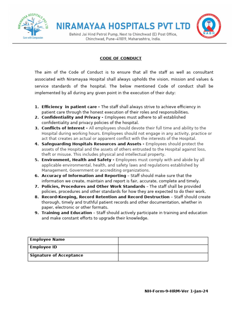 Code of Conducts and R&R - Done | PDF | Employment | Safety