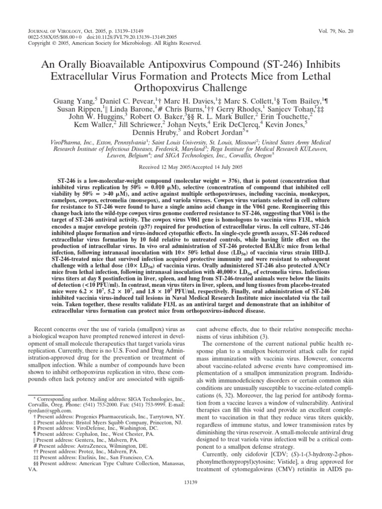Journal of Virology, Oct. 2005, P. 13139-13149 | PDF | Virus | Virology