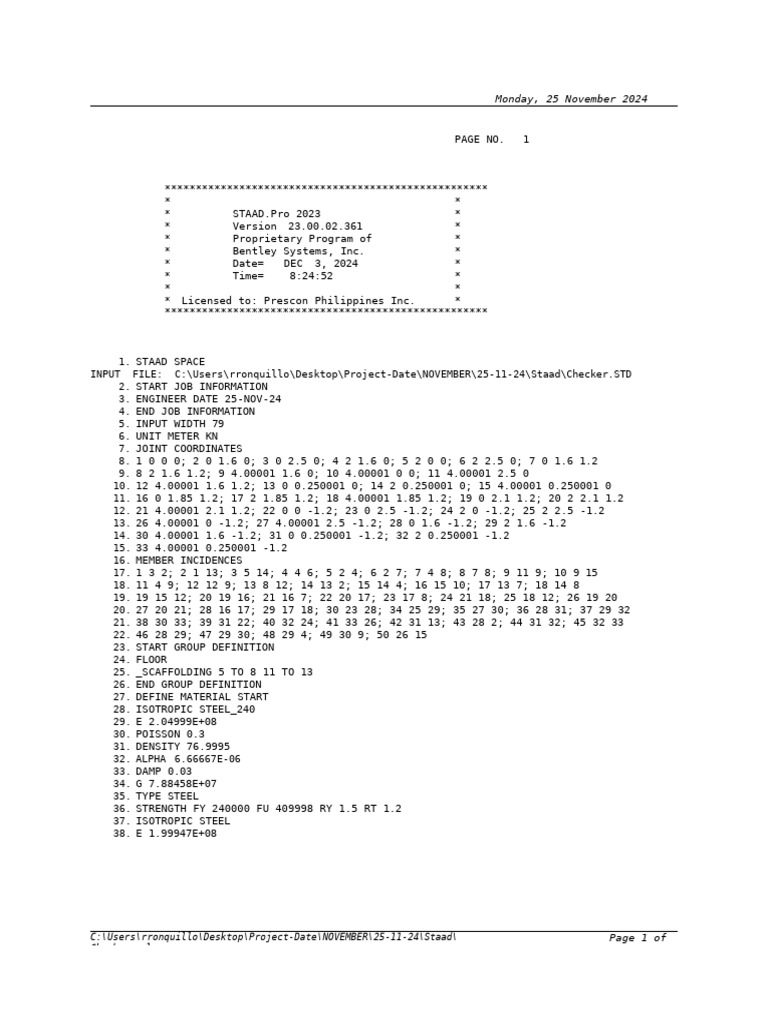 STAAD.Pro 2023 Structural Analysis Report | PDF | Bending | Buckling