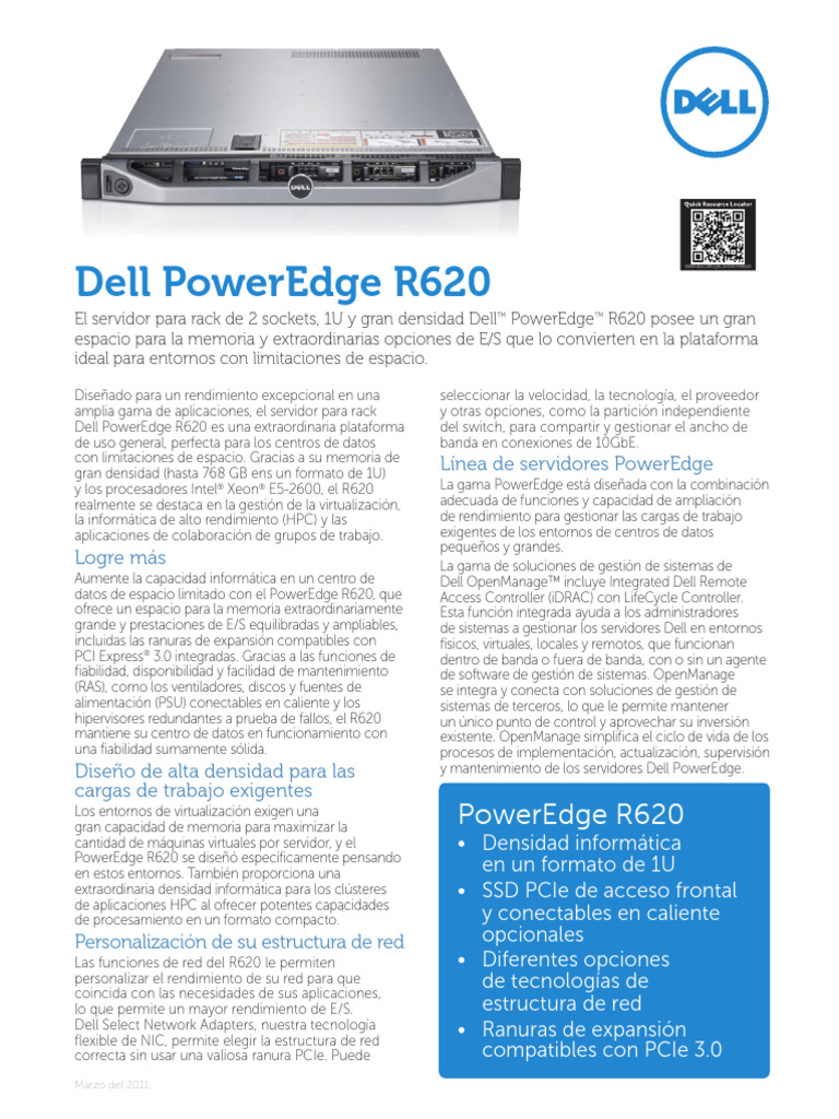 Dell PowerEdge R620 Spec Sheet - ES | PDF | Unidad de estado sólido ...