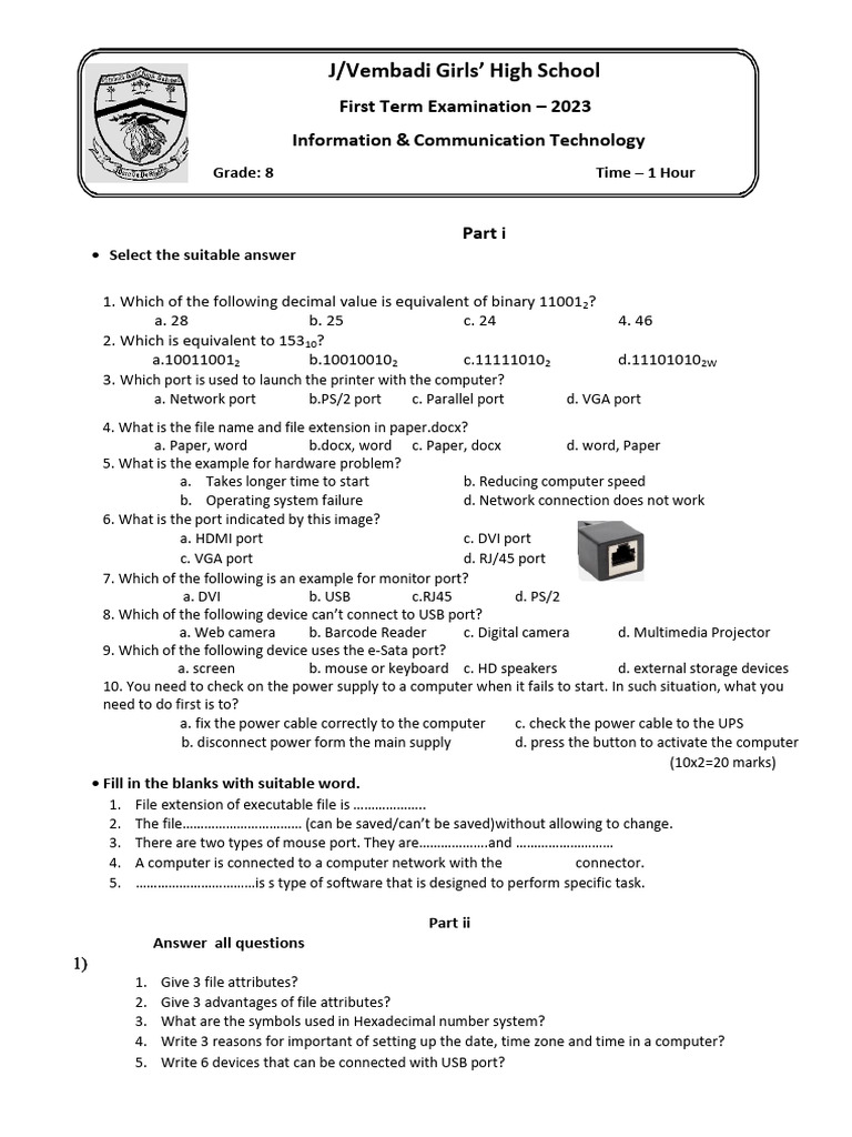 Grade 8 EM (1) | PDF | Usb | Computer Science