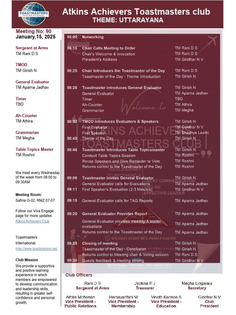Atkins Achievers Toastmasters Meeting 90 | PDF