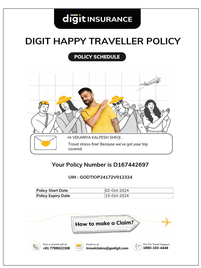 Digit Travel Insurance Policy Details | PDF | Insurance
