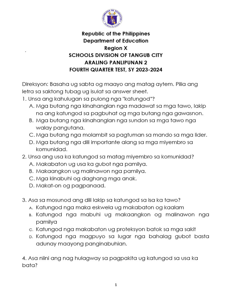 Republic of The Philippines Department of Education Region X Schools ...