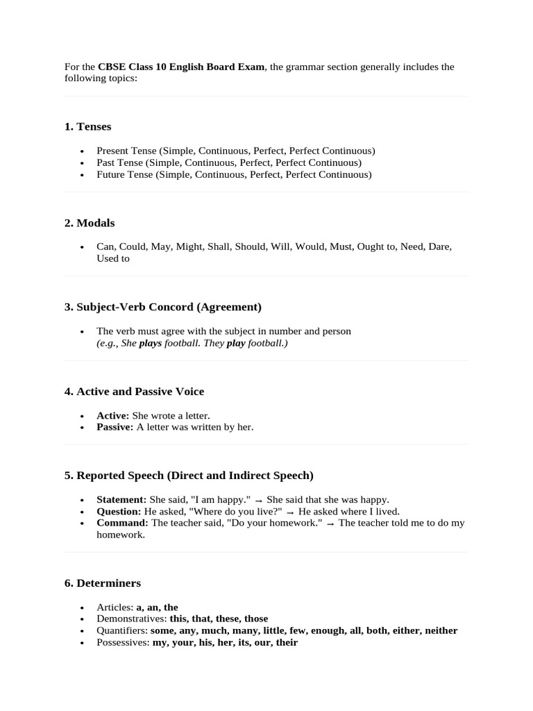 CBSE Class 10 English Grammar Guide | PDF | English Grammar ...