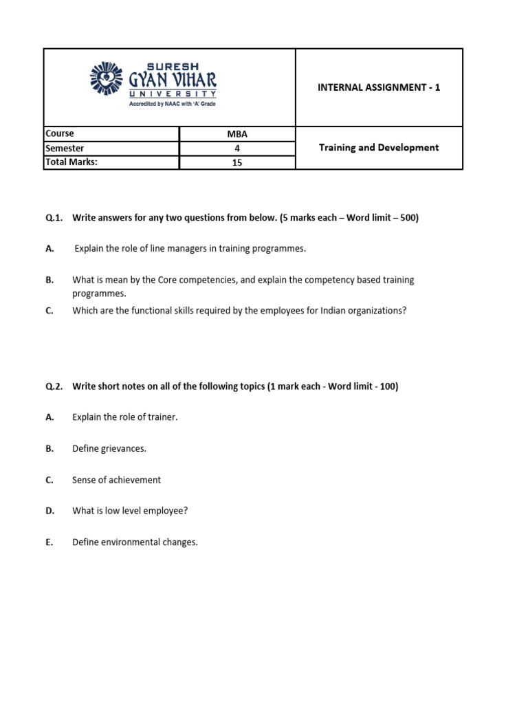 MBA Training and Development Assignment | PDF