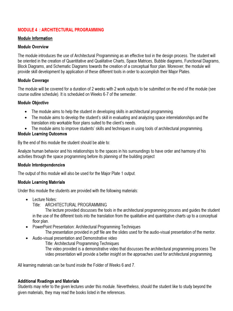 M4 LECTURE NOTES - ARCHITECTURAL PROGRAMMING | PDF | Quantitative ...