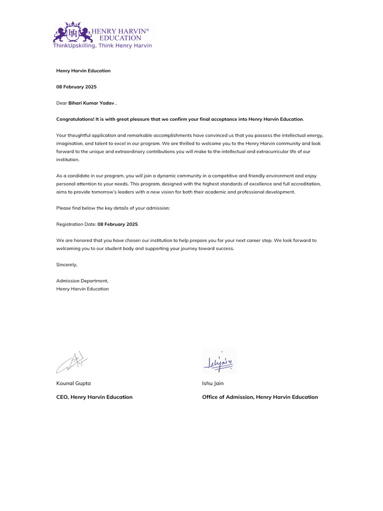 Admission Letter | PDF