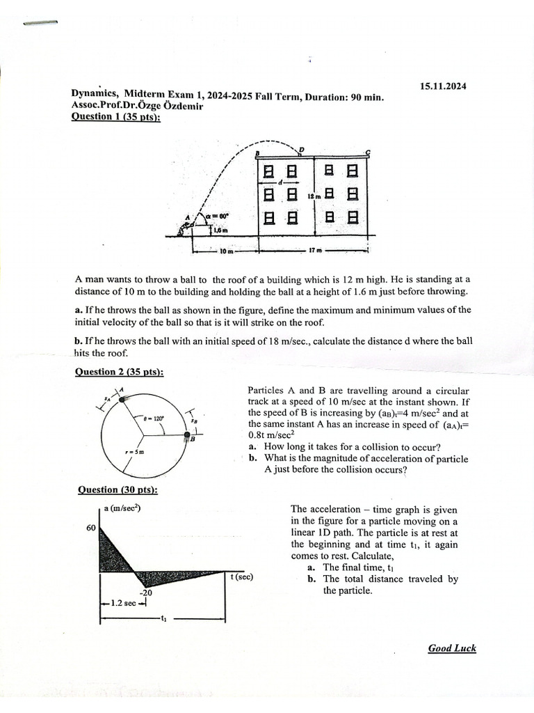 Dynamics 1st Midterm Solutions | PDF