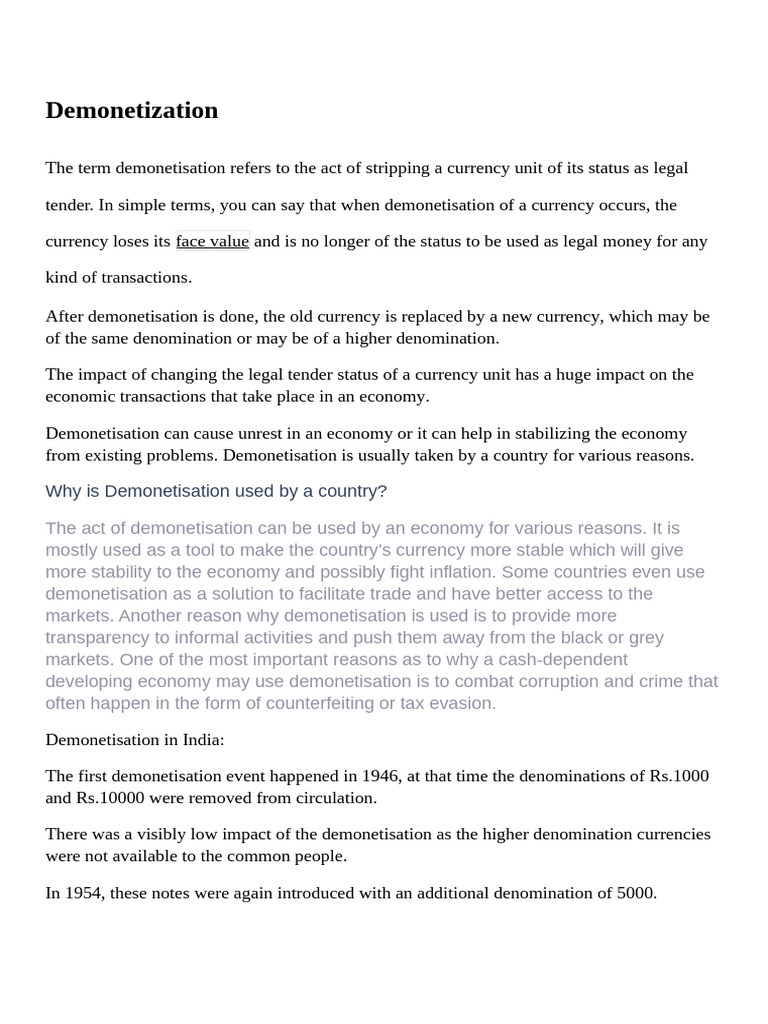 Demonetisation (1) | PDF | Legal Tender | Currency