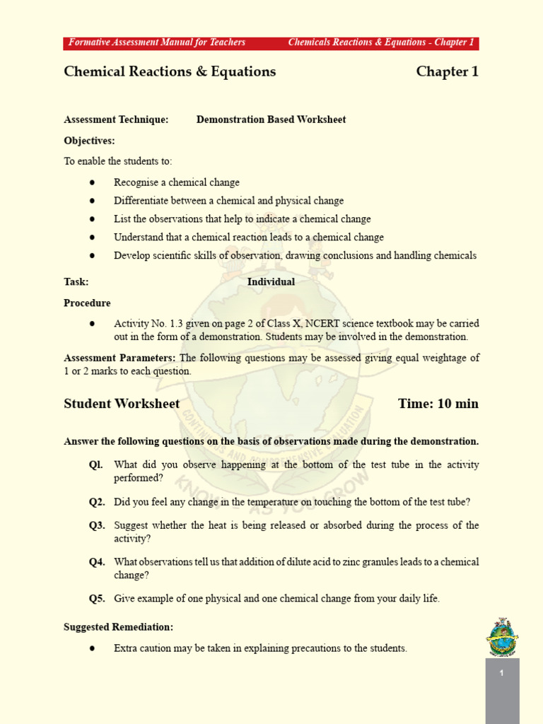 Formative Assessment on Chemical Reactions | PDF | Hydroxide | Acid