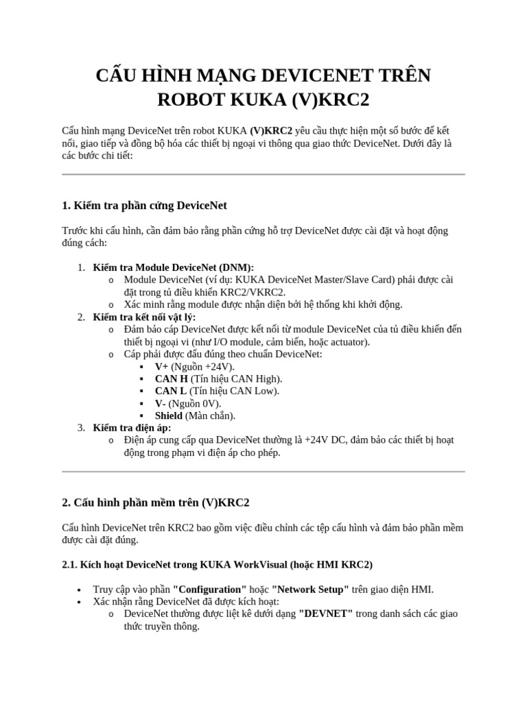 CẤU HÌNH MẠNG DEVICENET TRÊN ROBOT KUKA (V) KRC2 | PDF