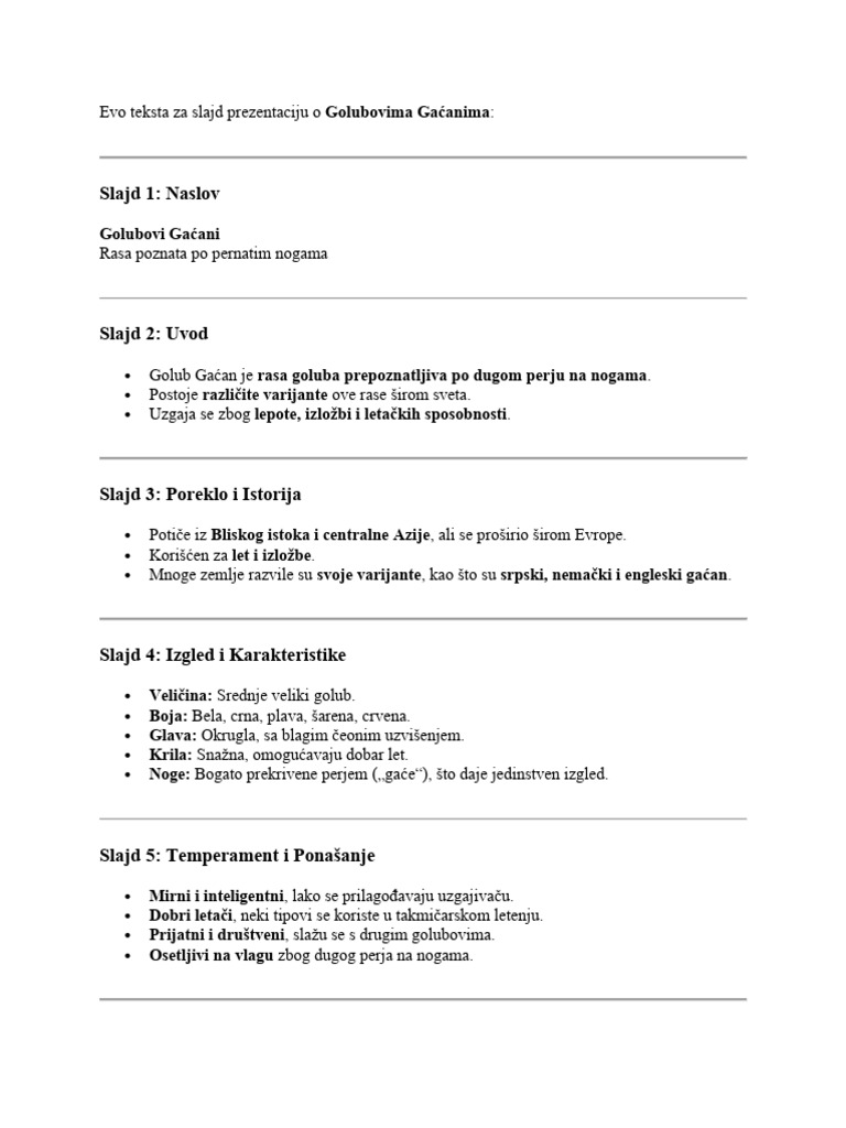 04 Evo Teksta Za Slajd Prezentaciju o Golubovima Gaanima | PDF