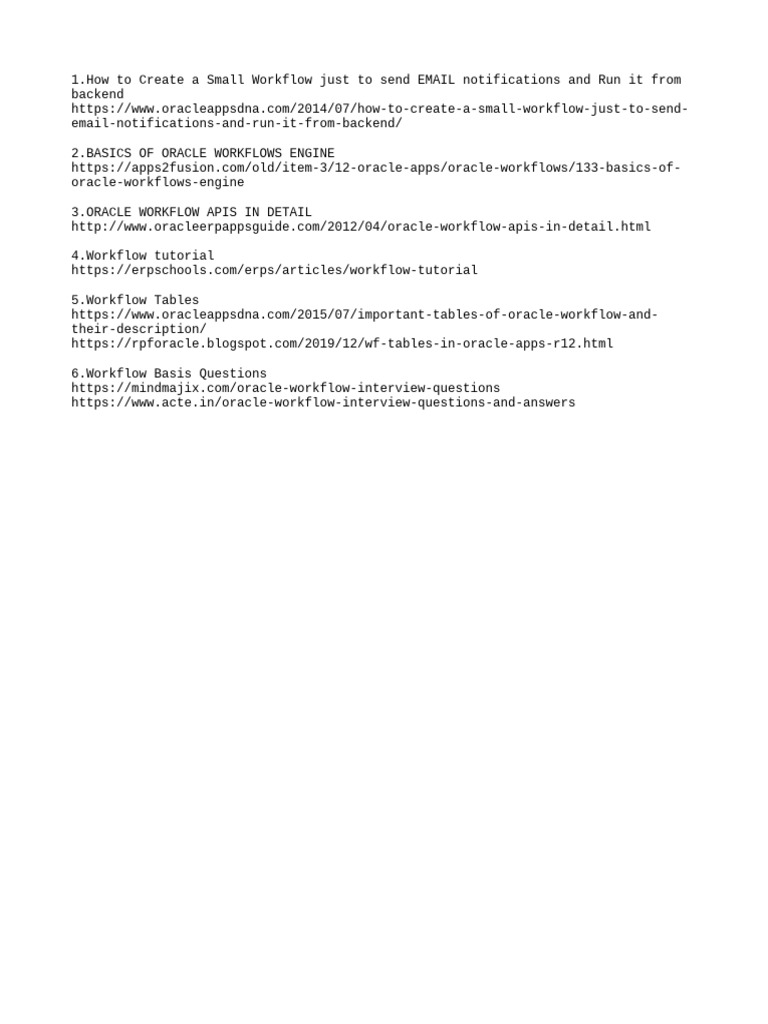 Oracle Workflow Usefull Links | PDF