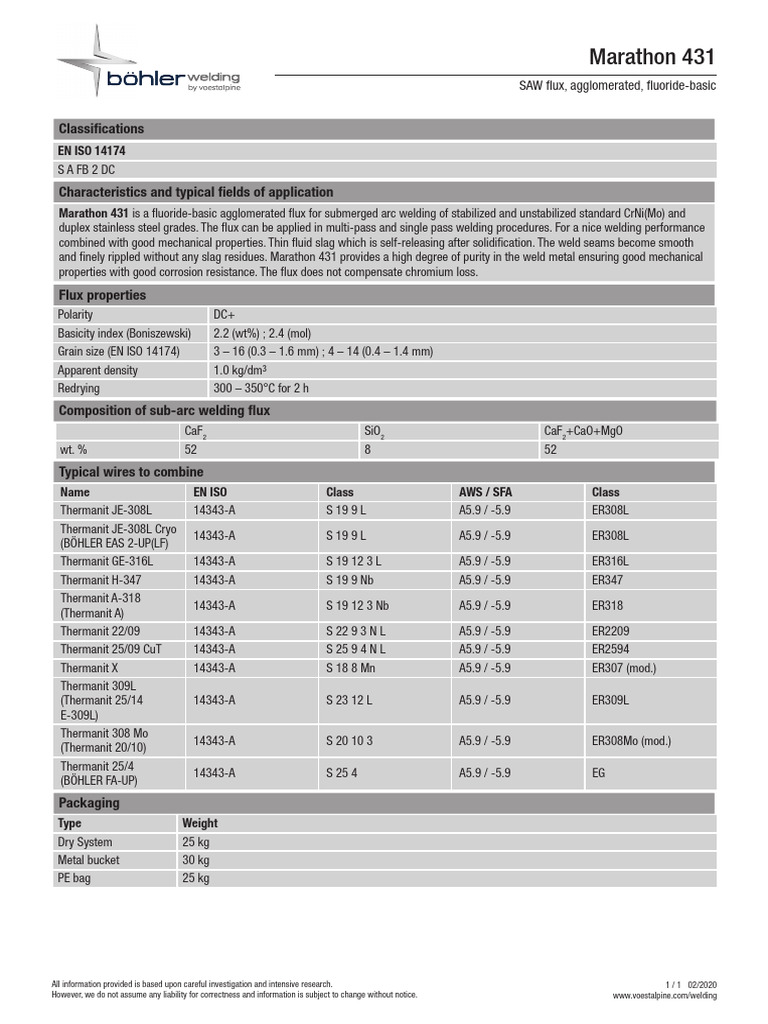 Marathon 431 Flux for Welding | PDF | Welding | Construction