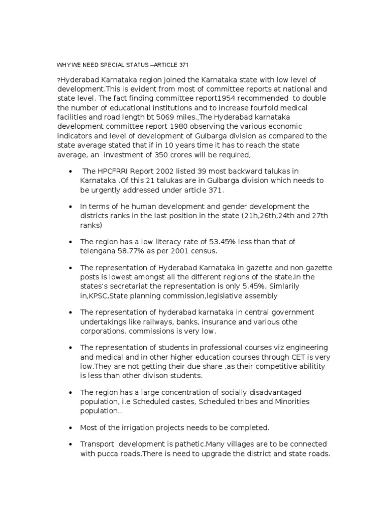 Why Special Status Under Article 371 is Necessary for Development of