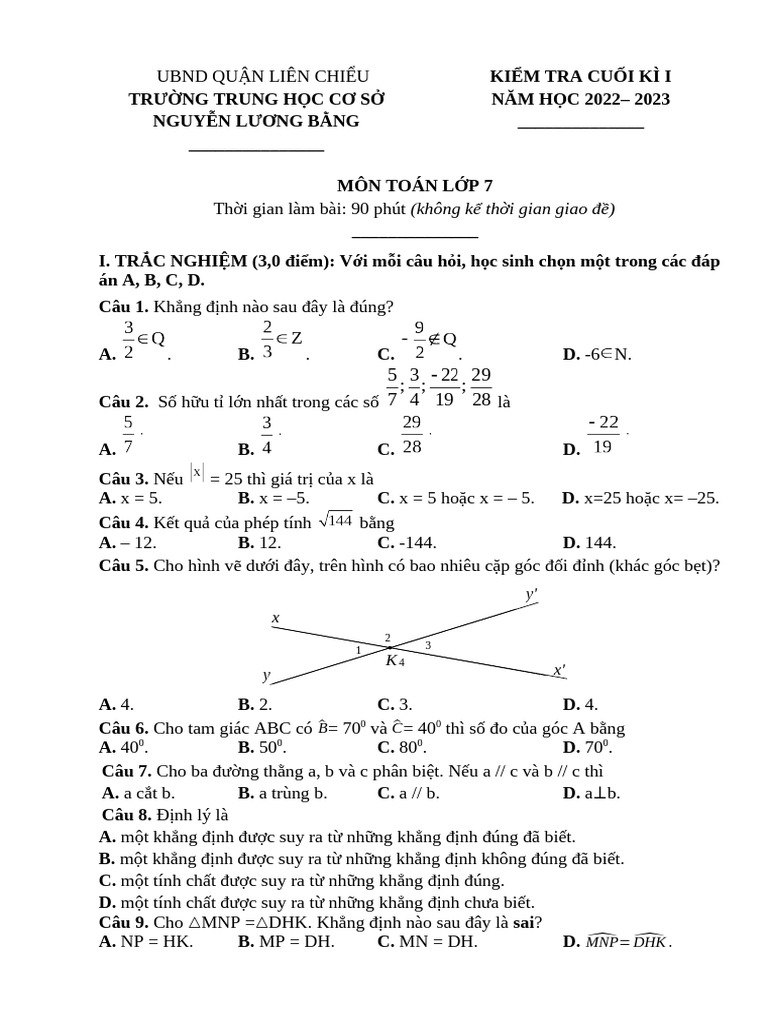 De CK1 Môn Toán L P 7 | PDF