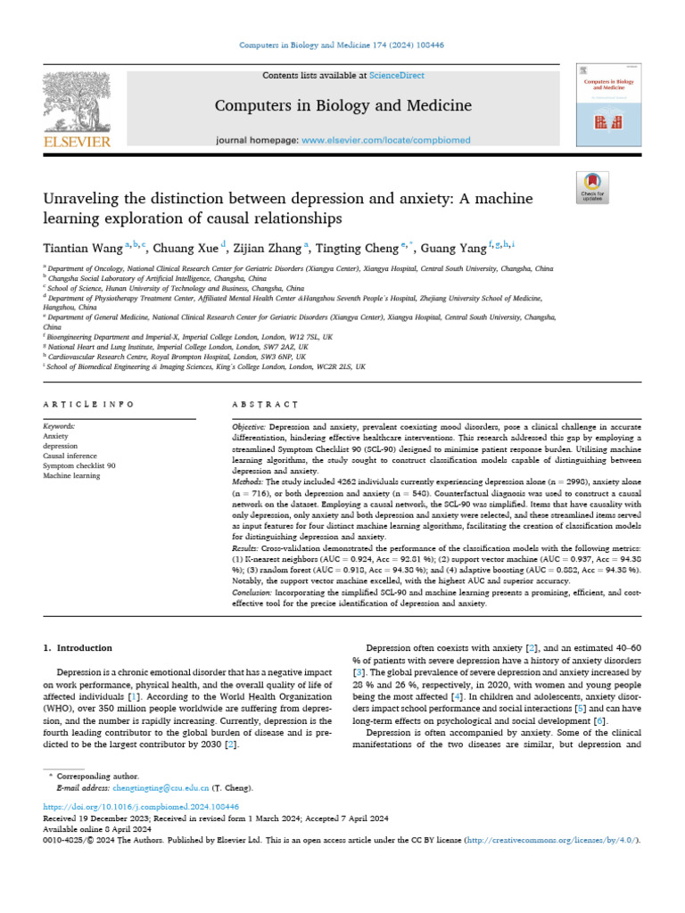 Machine Learning Distinguishes Depression and Anxiety | PDF | Machine ...