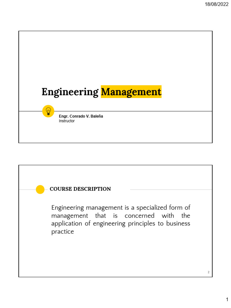 Engineering Management Course Overview | PDF | Engineering | Business