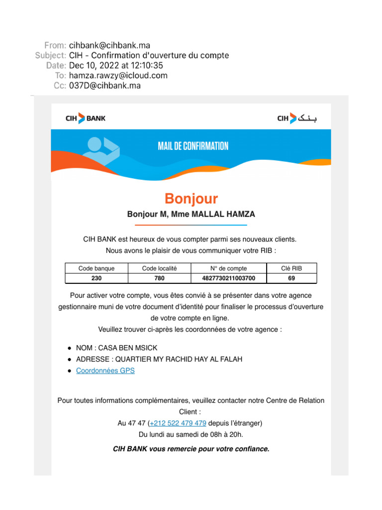 RIB et ouverture de compte CIH Bank | PDF