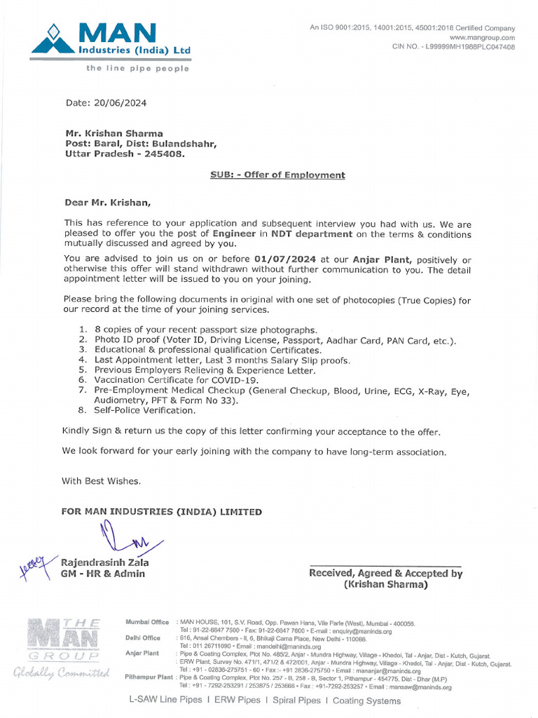 MAN Offer Letter | PDF