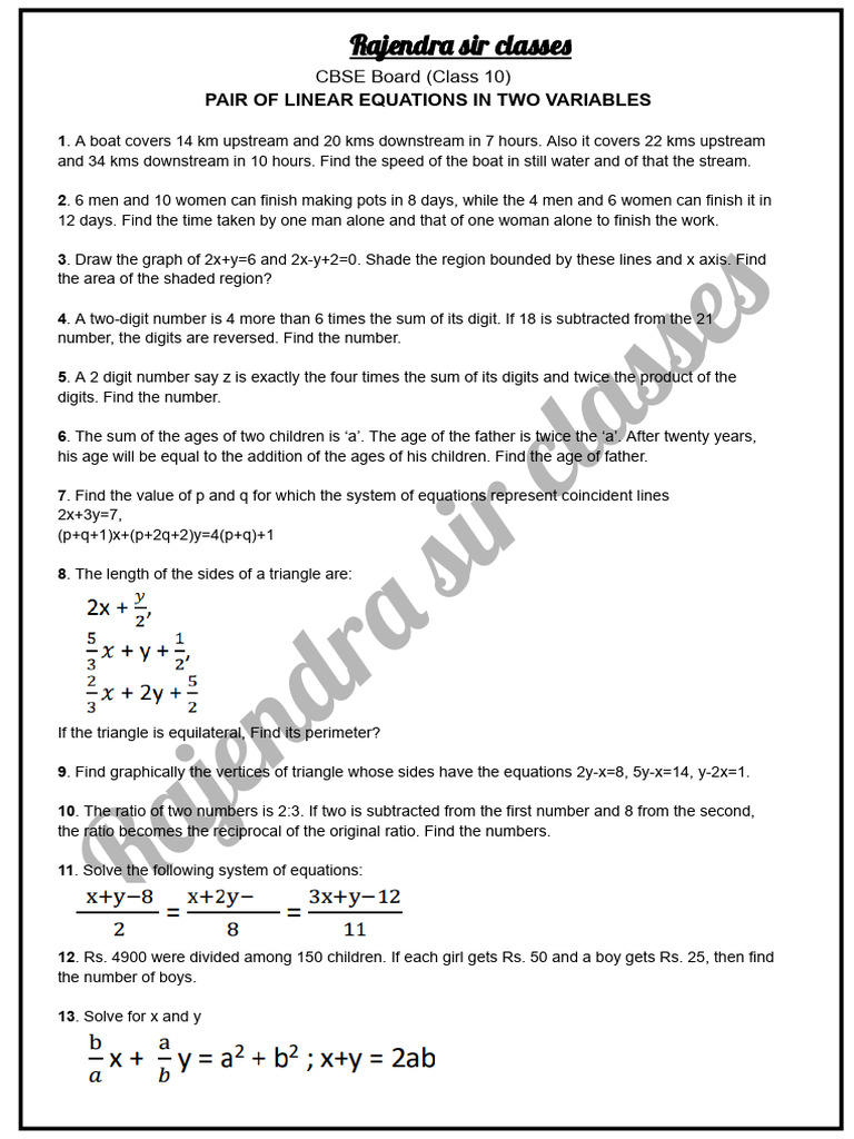 Pair of Linear Equations in Two Variables | PDF | Rectangle | Area