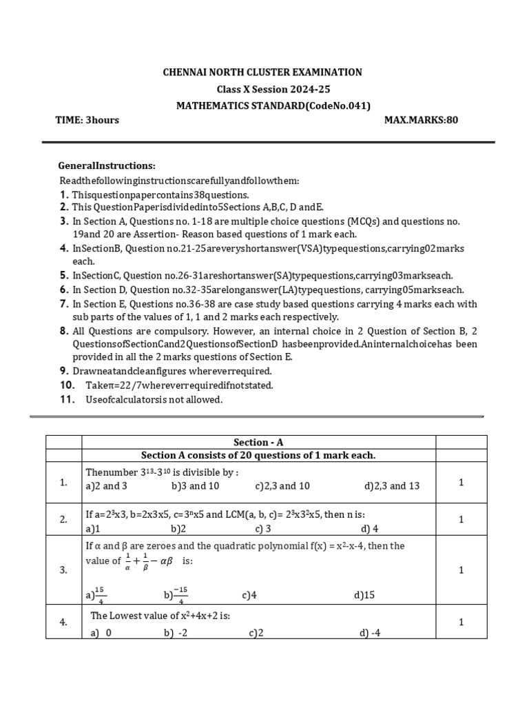 Grade 10 North Cluster - Mathematics (Standard) | PDF | Circle | Coolant