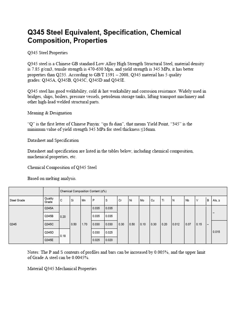 Q345 Steel: Properties and Equivalents | PDF | Steel | Yield (Engineering)