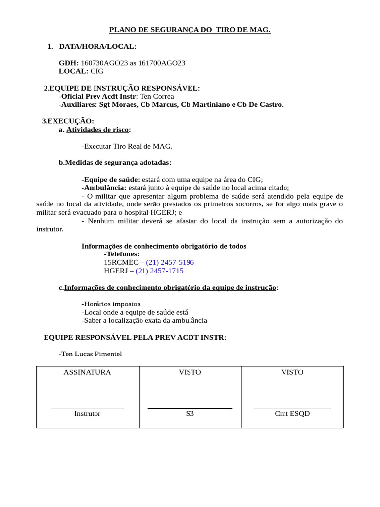 Plano de Segurança para Tiro de MAG | PDF