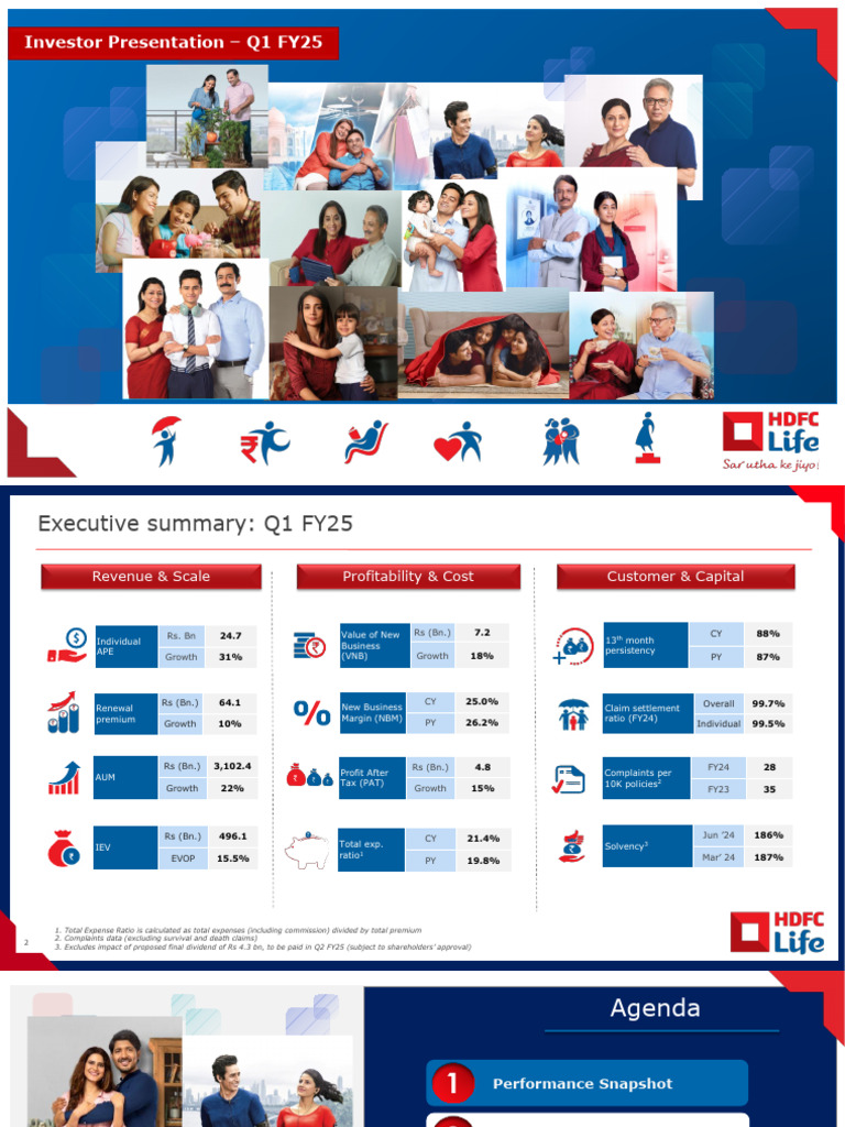 HDFC Life Q1 FY25 Investor Overview | PDF | Insurance | Risk Management