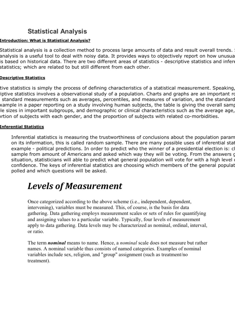 Statistical Analysis PDF Level Of Measurement Statistics