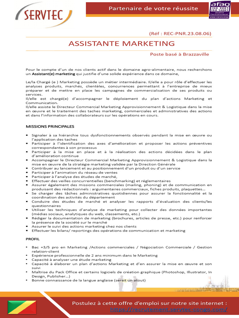 Offre d'emploi : Assistant Marketing | PDF | Commercialisation | Business