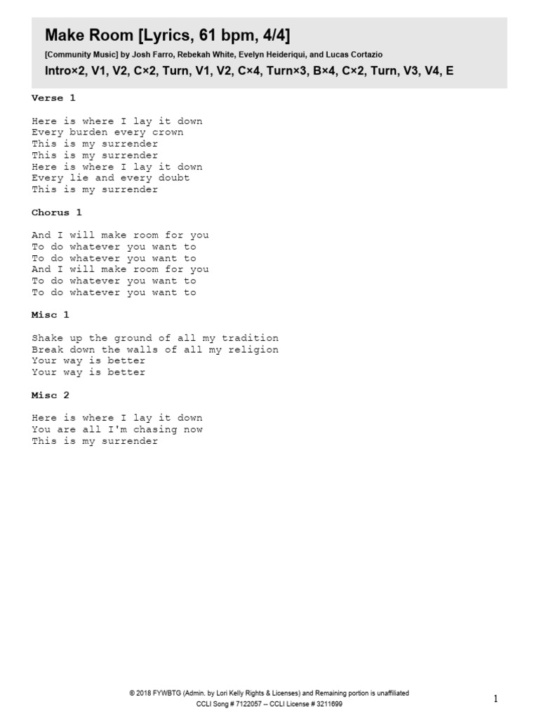Make Room Lyrics Pdf