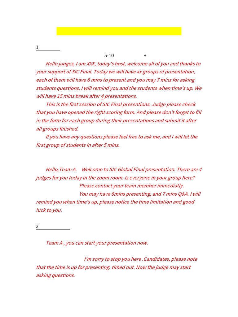 Moderator Script for SIC Final Presentations | PDF