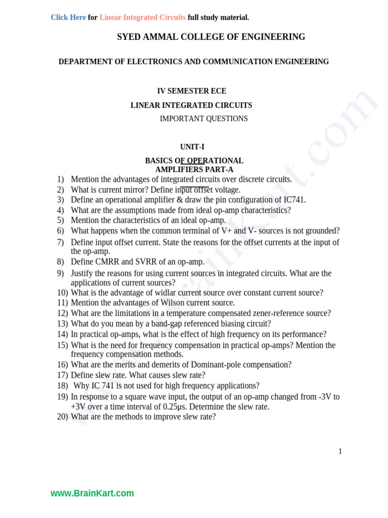 Key Questions on Linear Integrated Circuits | PDF | Operational ...
